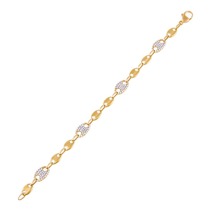 14K Gold Pavé Diamond Mariner Chain Bracelet 18K - Adina Eden's Jewels
