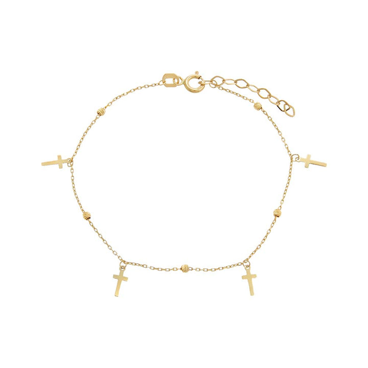 14K Gold Dangling Cross Charms Bracelet 14K - Adina Eden's Jewels