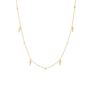 14K Gold Dangling Cross Moon Cut Chain Necklace 14K - Adina Eden's Jewels