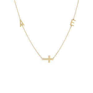 Gold Solid Cross & Double Initial Necklace - Adina Eden's Jewels