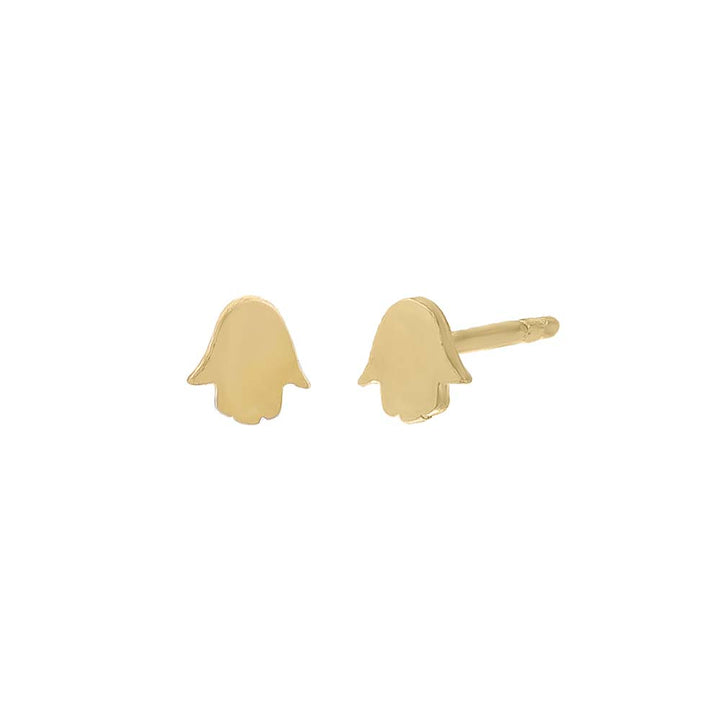 14K Gold / Pair Tiny Solid Hamsa Stud Earring 14K - Adina Eden's Jewels