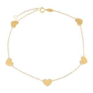 14K Gold Solid Hearts Anklet 14K - Adina Eden's Jewels