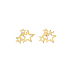 14K Gold / Pair Solid Cutout Trio Star Stud Earring 14K - Adina Eden's Jewels