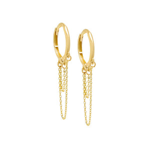 Gold / Pair Solid Double Chain Cartilage Huggie Earring 14K - Adina Eden's Jewels