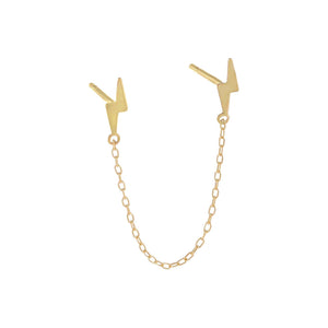14K Gold / Single Double Lightning Bolt Chain Stud Earring 14K - Adina Eden's Jewels
