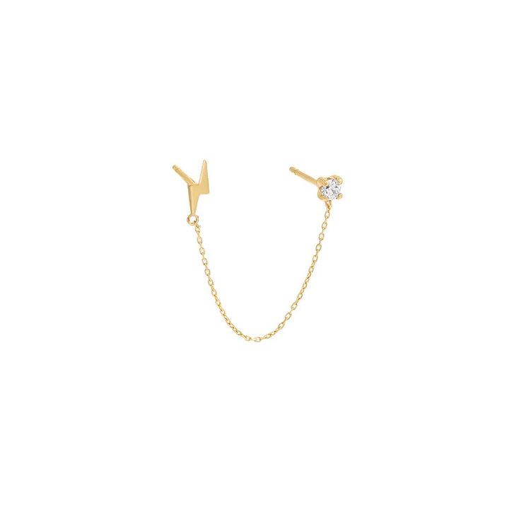 14K Gold / Single CZ X Lightning Bolt Chain Stud Earring 14K - Adina Eden's Jewels