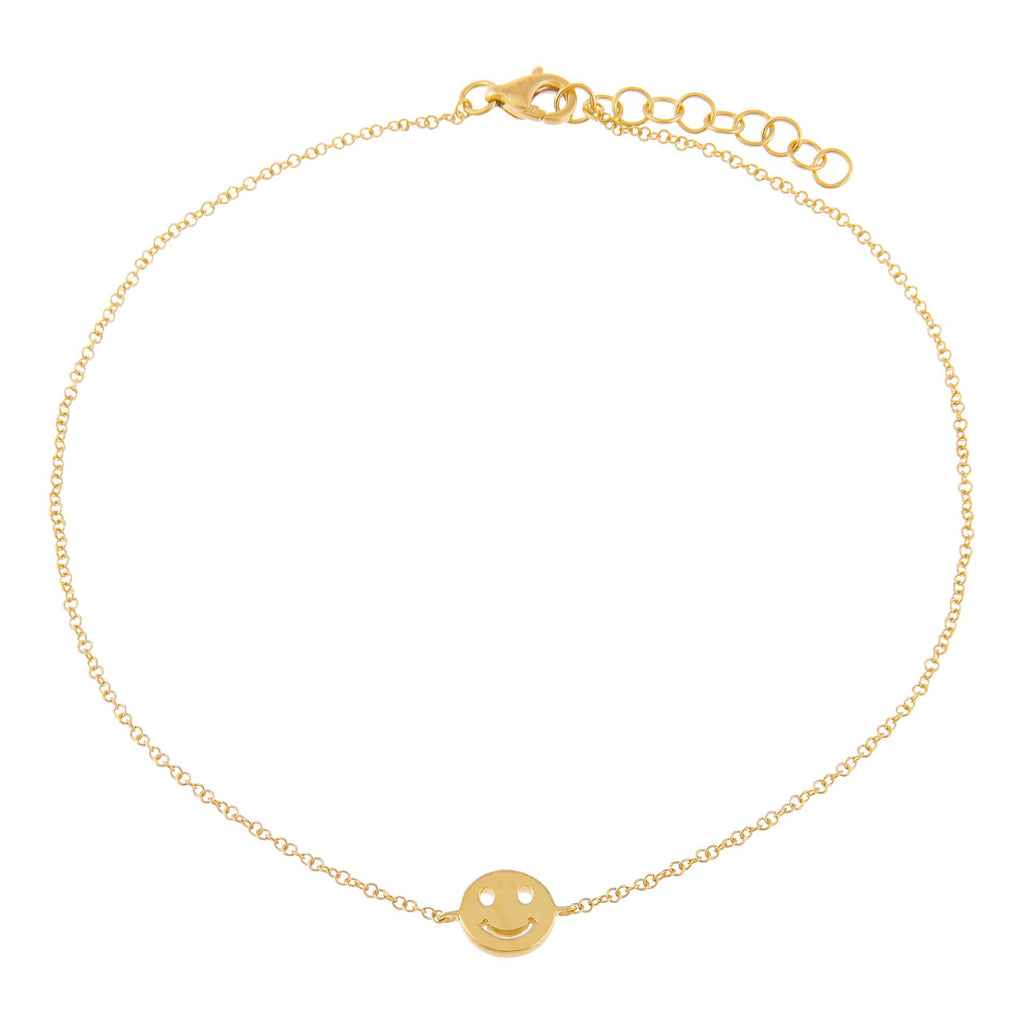14K Gold Solid Smiley Face Anklet 14K - Adina Eden's Jewels
