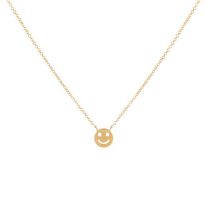 14K Gold Solid Smiley Face Necklace 14K - Adina Eden's Jewels