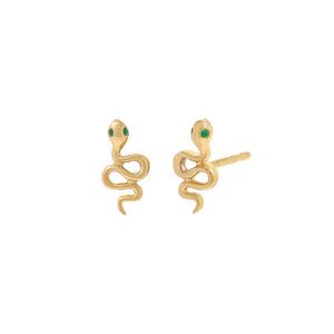 14K Gold / Pair Tiny Emerald Snake Stud Earring 14K - Adina Eden's Jewels
