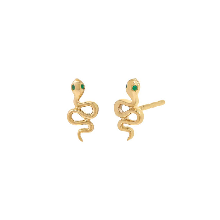 14K Gold / Pair Tiny Emerald Snake Stud Earring 14K - Adina Eden's Jewels