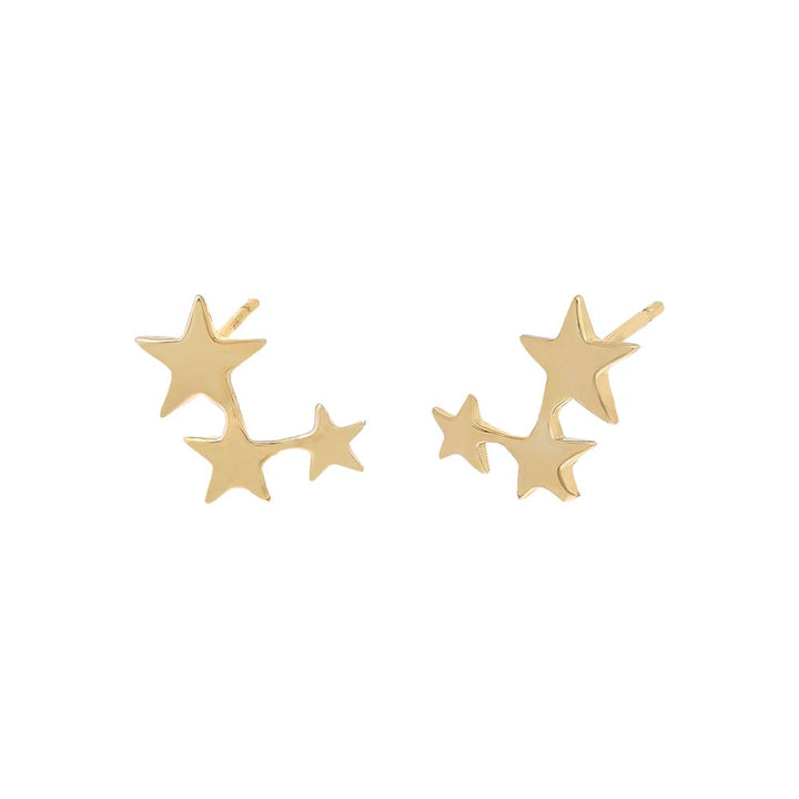 14K Gold / Pair Triple Star Stud Earring 14K - Adina Eden's Jewels
