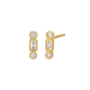 14K Gold / Pair Tiny Diamond Multishape Bezel Bar Stud Earring 14K - Adina Eden's Jewels