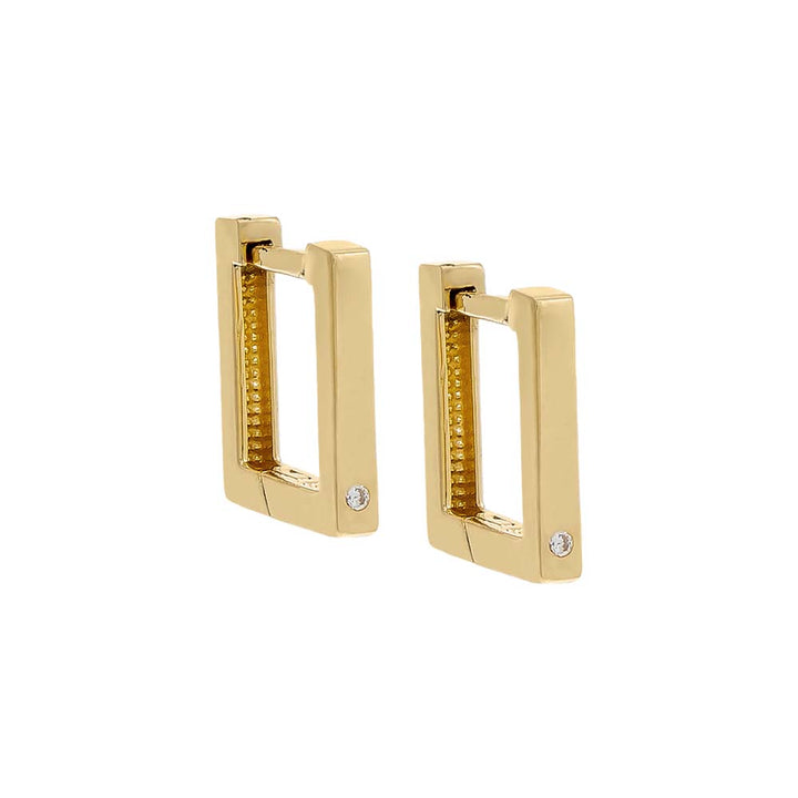 14K Gold / Pair Single Diamond Square Huggie Earring 14K - Adina Eden's Jewels