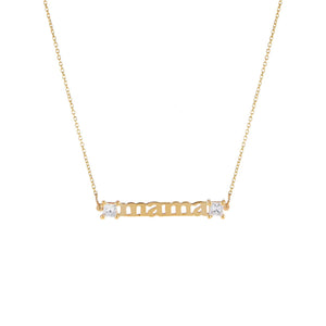14K Gold Diamond Princess Cut Mama Necklace 14K - Adina Eden's Jewels