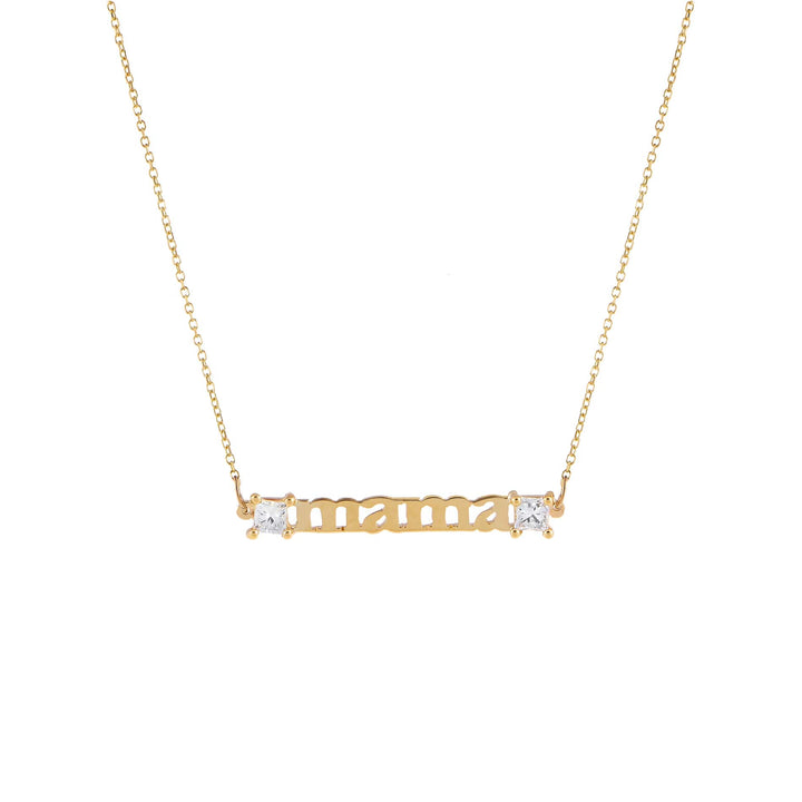 14K Gold Diamond Princess Cut Mama Necklace 14K - Adina Eden's Jewels