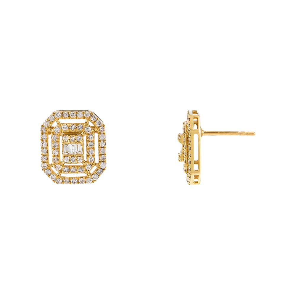 14K Gold Radiant Diamond Illusion Stud Earring 14K - Adina Eden's Jewels