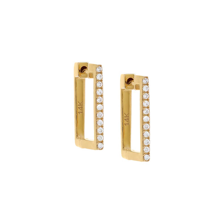 14K Gold / Single Large Diamond Pavé Square Huggie Earring 14K - Adina Eden's Jewels
