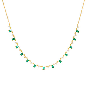 Emerald Green Diamond Emerald Baguette X Solitaire Necklace 14K - Adina Eden's Jewels