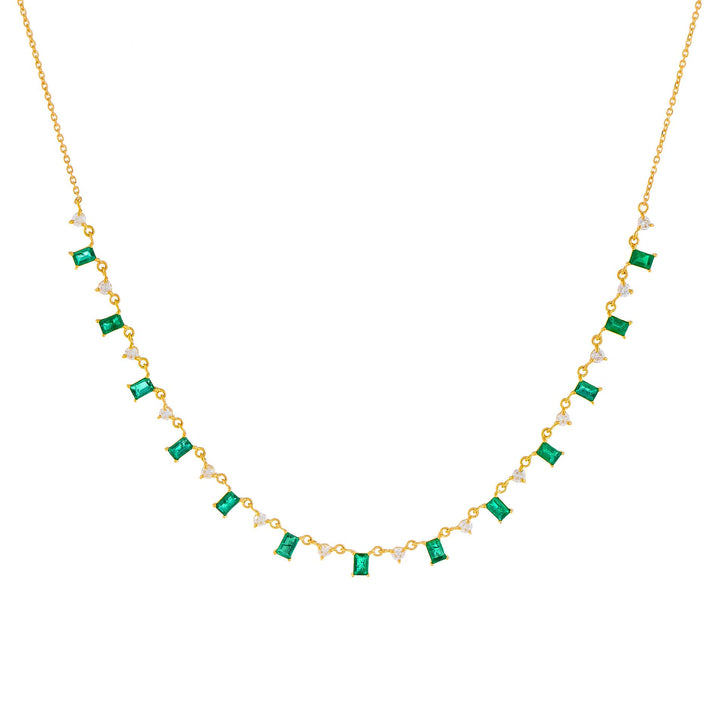 Emerald Green Diamond Emerald Baguette X Solitaire Necklace 14K - Adina Eden's Jewels