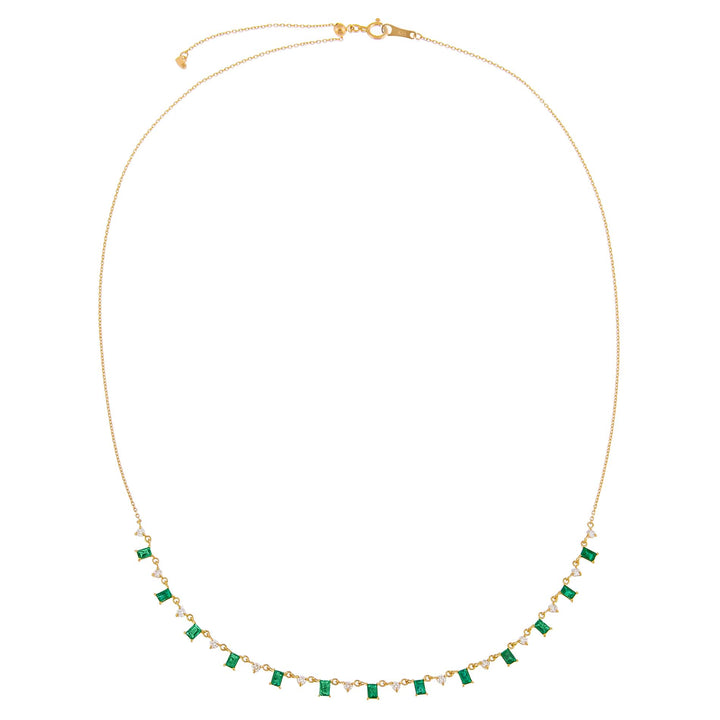  Diamond Emerald Baguette X Solitaire Necklace 14K - Adina Eden's Jewels