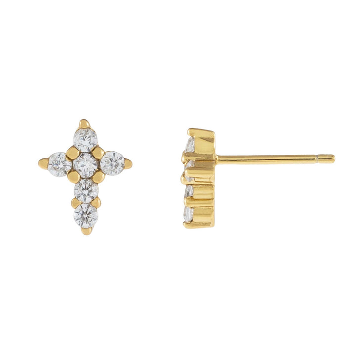Gold CZ Cross Stud Earring - Adina Eden's Jewels