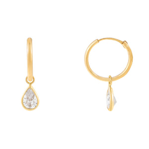 14K Gold CZ Teardrop Hoop Earring 14K - Adina Eden's Jewels