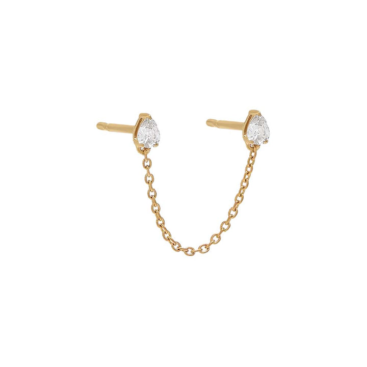 14K Gold / Single Teardrop Diamond Double Chain Stud Earring 14K - Adina Eden's Jewels
