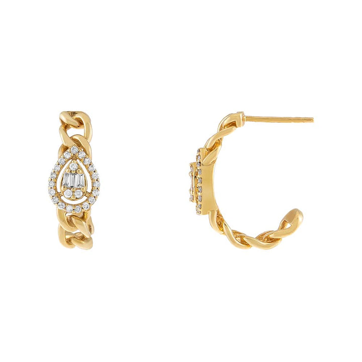 14K Gold / Pear Diamond Illusion Curb Chain Hoop Earring 14K - Adina Eden's Jewels
