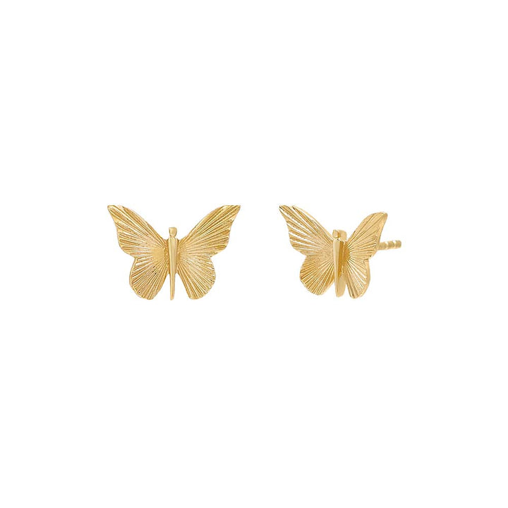 14K Gold Ridged Butterfly Stud Earring 14K - Adina Eden's Jewels