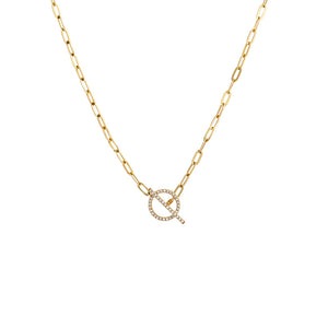 14K Gold Diamond Toggle Paperclip Necklace 14K - Adina Eden's Jewels