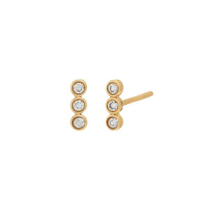 14K Gold / Single Petite Diamond Trio Bezel Bar Stud Earring 14k - Adina Eden's Jewels