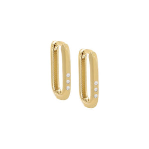 14K Gold / Pair Triple Diamond Oval Huggie Earring 14K - Adina Eden's Jewels