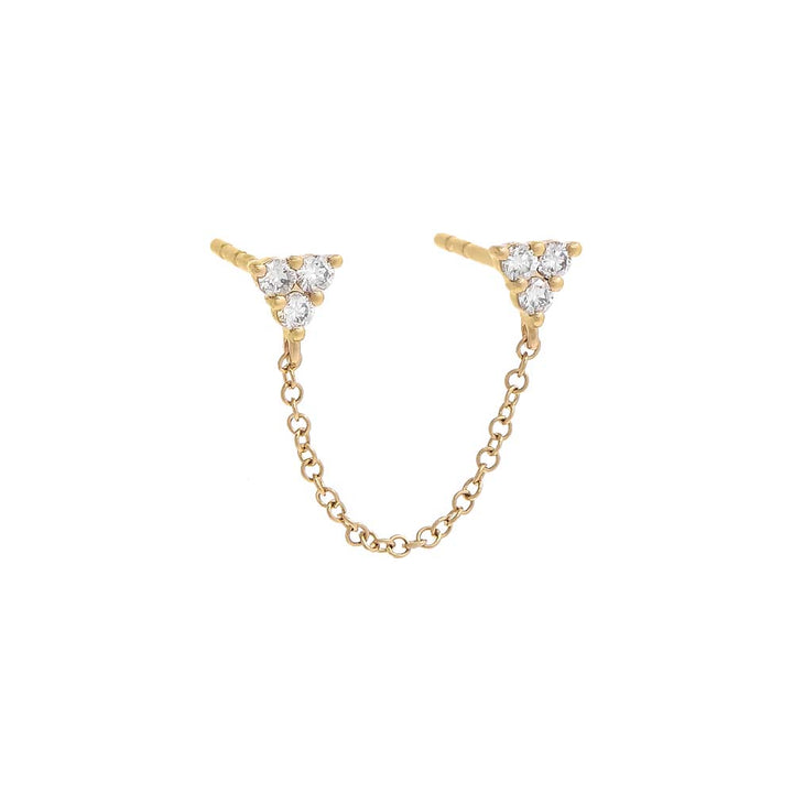 14K Gold / Single Diamond Double Cluster Chain Stud Earring 14K - Adina Eden's Jewels