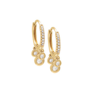 14K Gold / Single Diamond Bezel Shaker Huggie Earring 14K - Adina Eden's Jewels