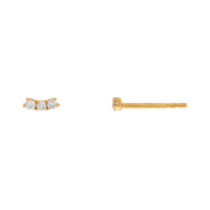 14K Gold / Single Diamond Curved Trio Stud Earring 14K - Adina Eden's Jewels