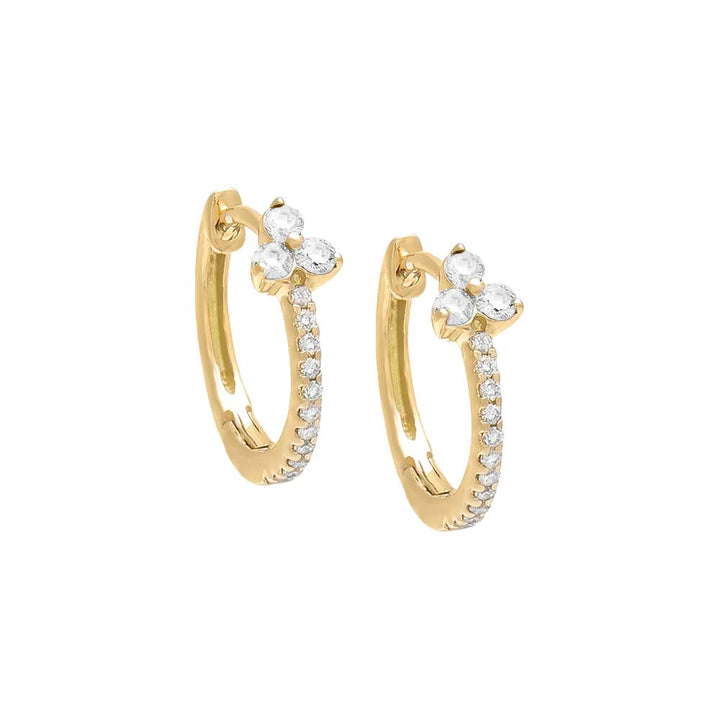 14K Gold / Pair Pavé Diamond Cluster Huggie Earring 14K - Adina Eden's Jewels