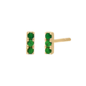 Emerald Green / Single Triple Bar Emerald Earring 14K - Adina Eden's Jewels