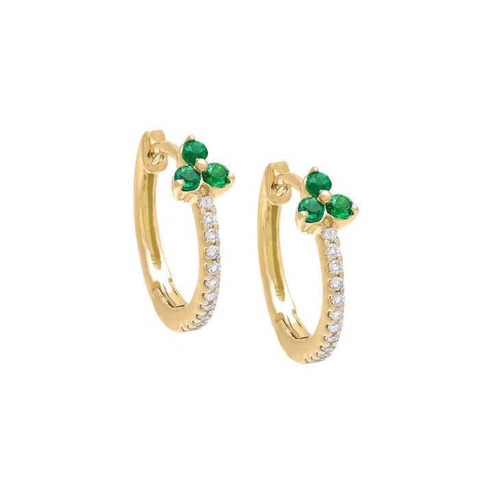 Emerald Green / Pair Diamond Gemstone Cluster Huggie Earring 14K - Adina Eden's Jewels