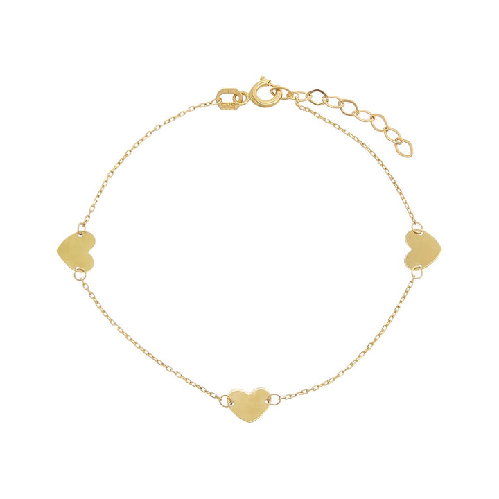 14K Gold Triple Solid Heart Bracelet 14K - Adina Eden's Jewels