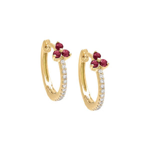 Ruby Red / Pair Diamond Gemstone Cluster Huggie Earring 14K - Adina Eden's Jewels