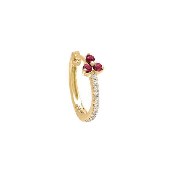 Ruby Red / Single Diamond Gemstone Cluster Huggie Earring 14K - Adina Eden's Jewels