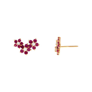 Magenta / Pair CZ Colored Flower Cluster Stud Earring 14K - Adina Eden's Jewels