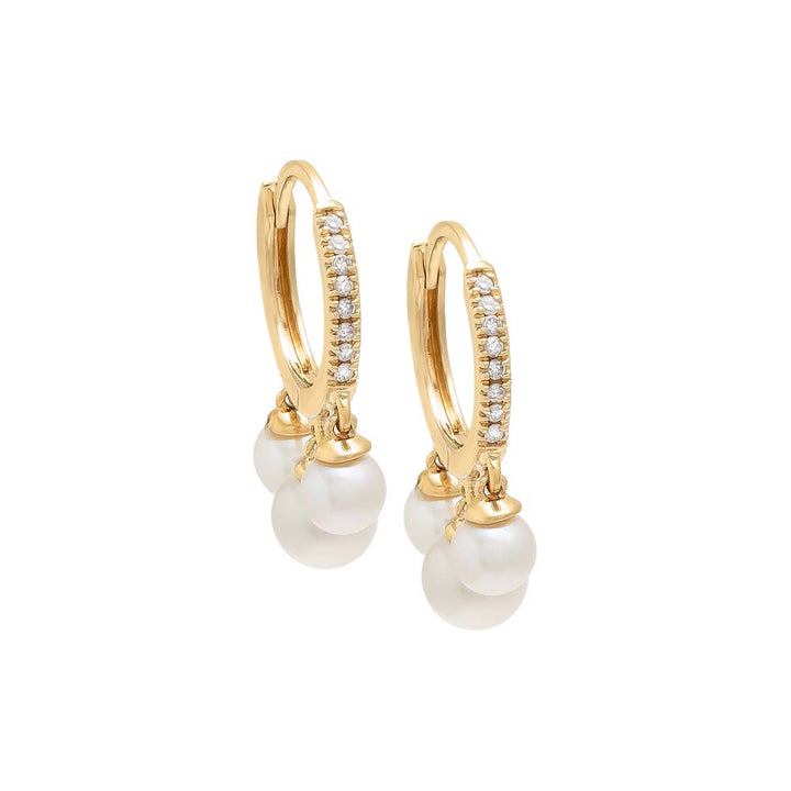 14K Gold / Pair Diamond Shaker Pearl Huggie Earring 14K - Adina Eden's Jewels