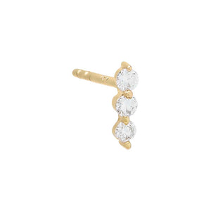 14K Gold / Single Three Diamond Bar Stud 14K - Adina Eden's Jewels