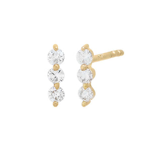 14K Gold / Pair Three Diamond Bar Stud 14K - Adina Eden's Jewels