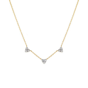 14K Gold Diamond Triple Cluster Heart Necklace 14K - Adina Eden's Jewels