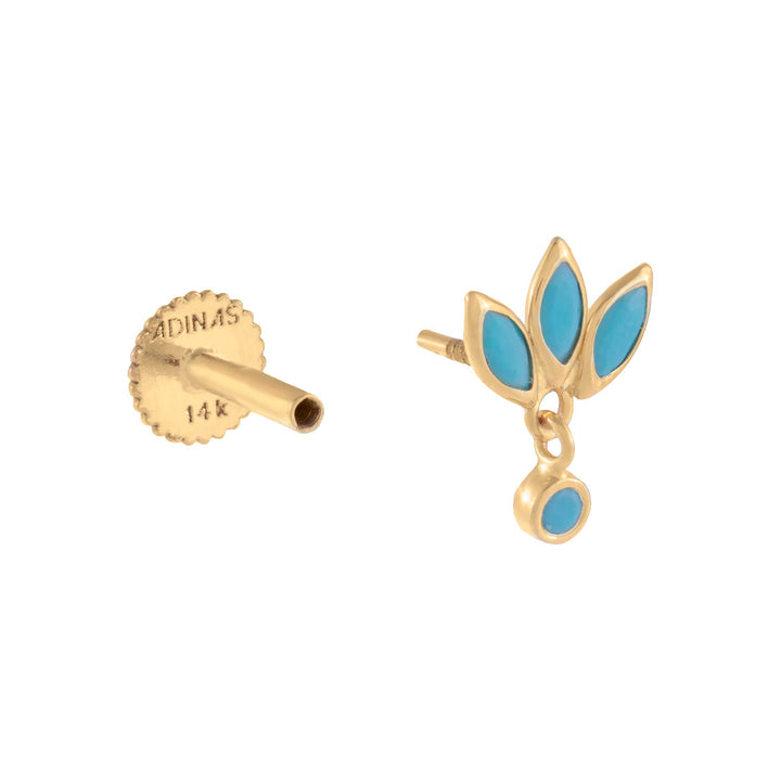  Mini Dangling Turquoise Threaded Stud Earring 14K - Adina Eden's Jewels