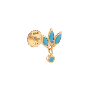 Turquoise / Single Mini Dangling Turquoise Threaded Stud Earring 14K - Adina Eden's Jewels