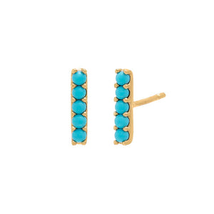 14K Gold / Pair Turquoise Bar Stud Earring 14K - Adina Eden's Jewels