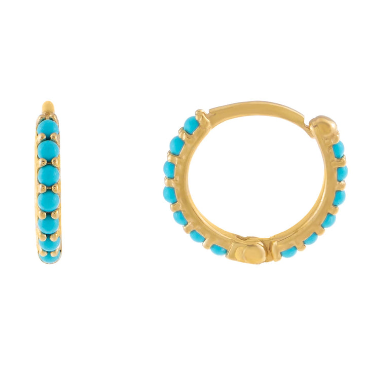 Turquoise / Pair Turquoise Stone Huggie Earring 14K - Adina Eden's Jewels